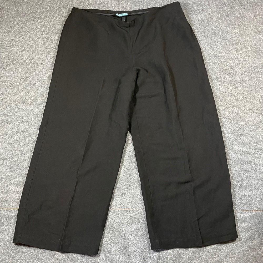 Eileen Fisher Black 100% Linen Straight Leg Pants Large Side Zip Minimalist